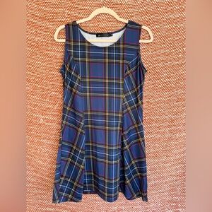 Navy Plaid Sleeveless Mini Dress